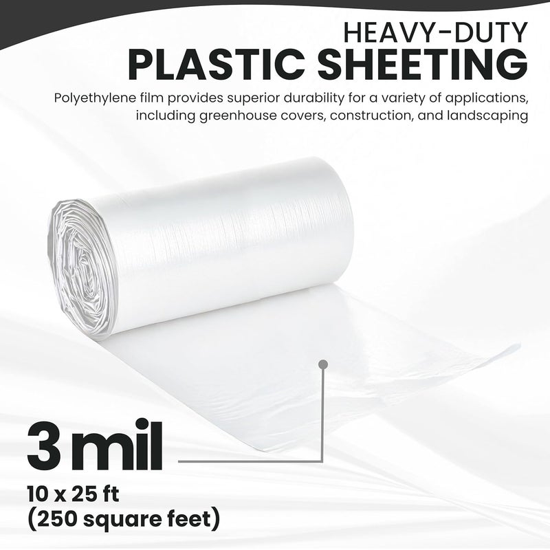 TAPIX Plastic Sheeting (10' x 25') Long, 3 Mil (2 Pack) - UV Protection Poly Sheeting Polyethylene Film, Heavy Duty Greenhouse Plastic Sheeting - Image 2